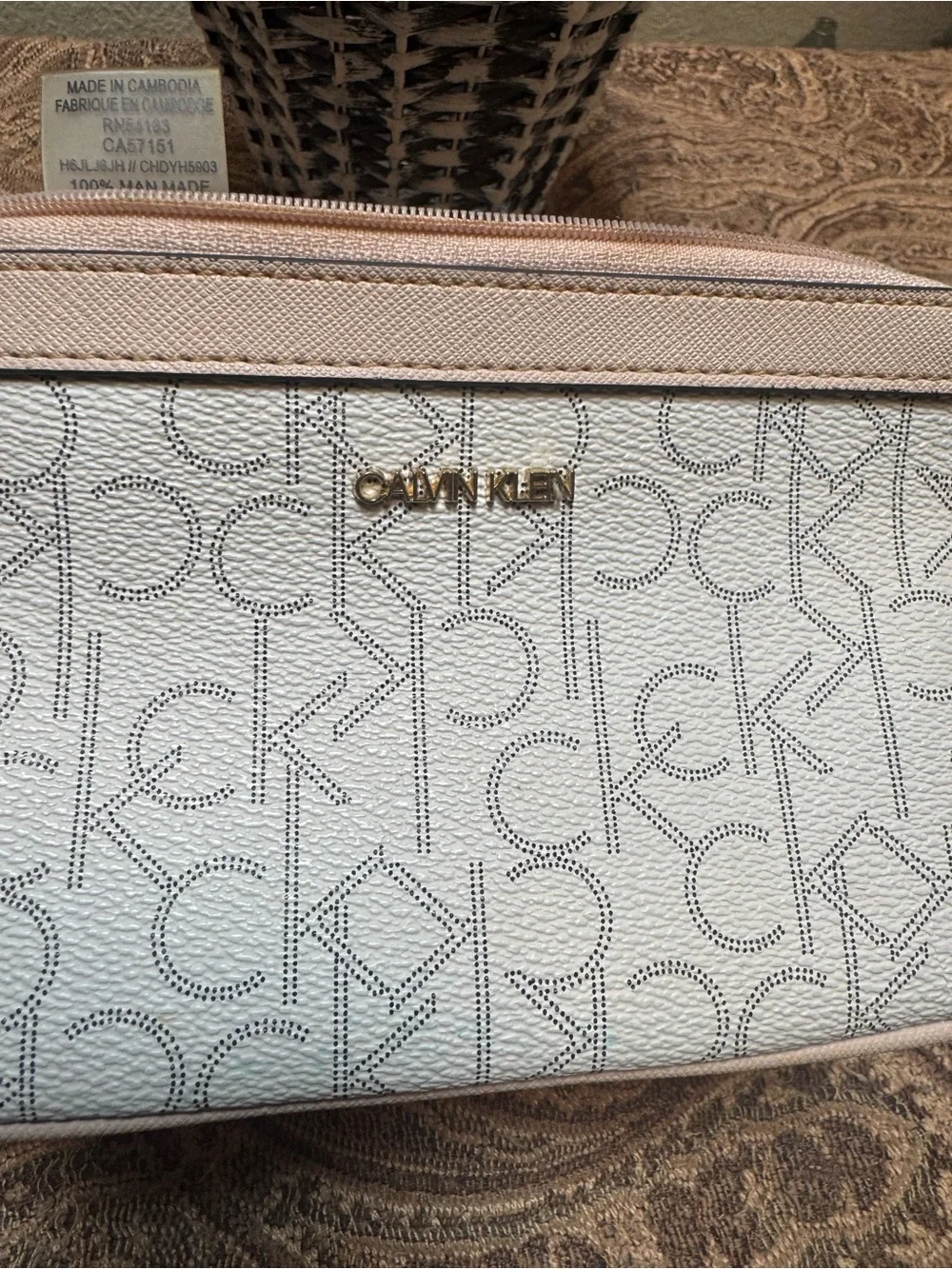 Neutral Logo Wristlet Pouch with Gold Hardware